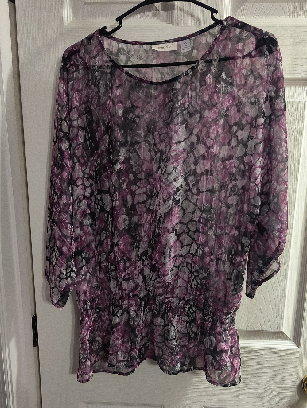 Chico's Purple Black Sheer Patterned Tunic Top